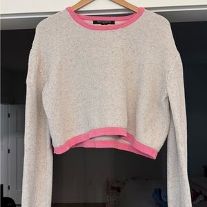 French Connection Cream Crop Sweater with Pink Trim